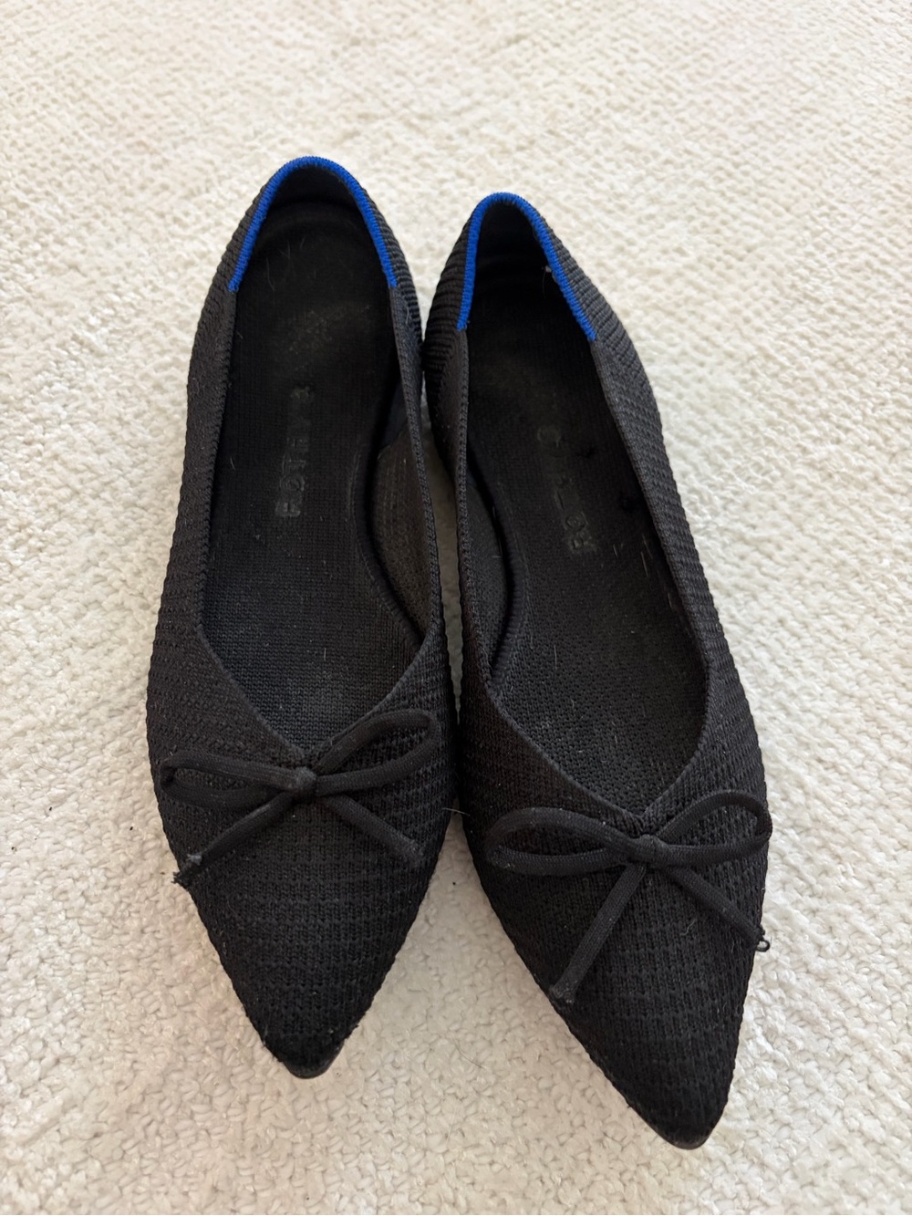 Rothy’s Black Pointed Ballet Flats with Bow